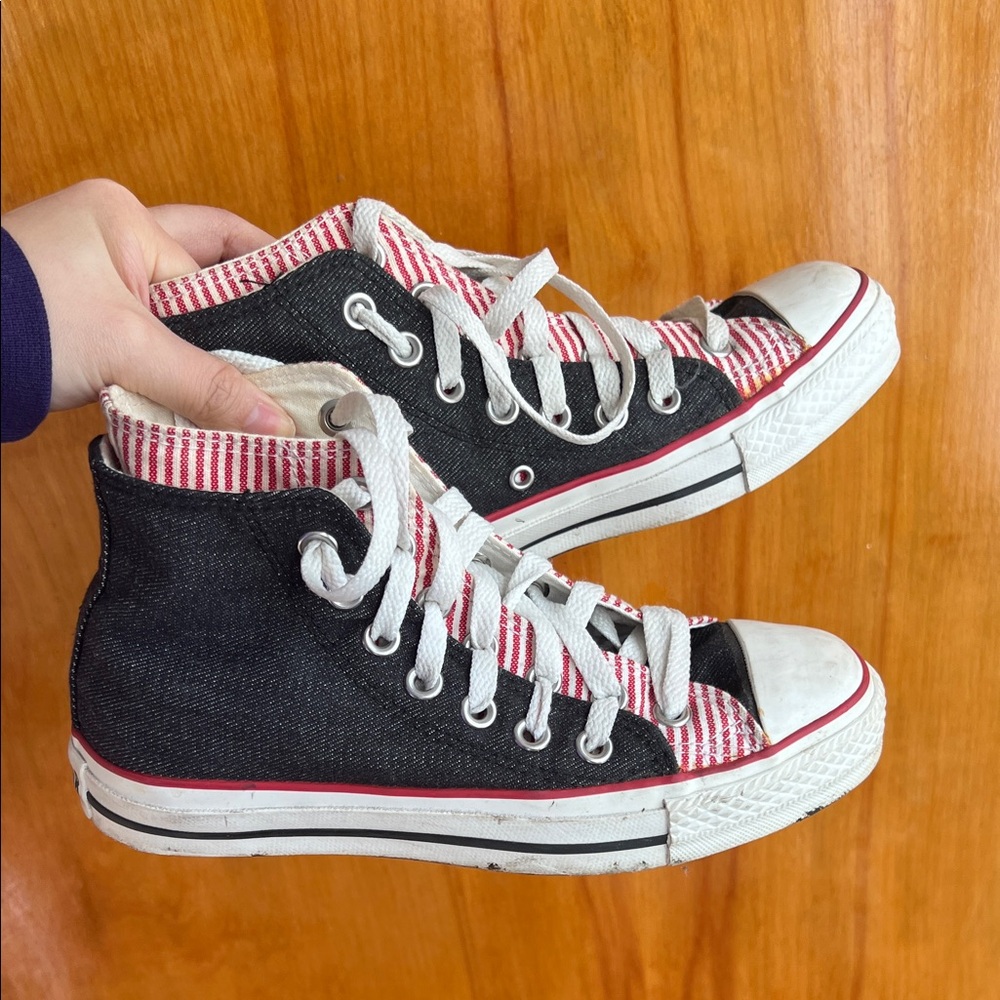 Stylish Black and Red Kids High-Top Sneakers